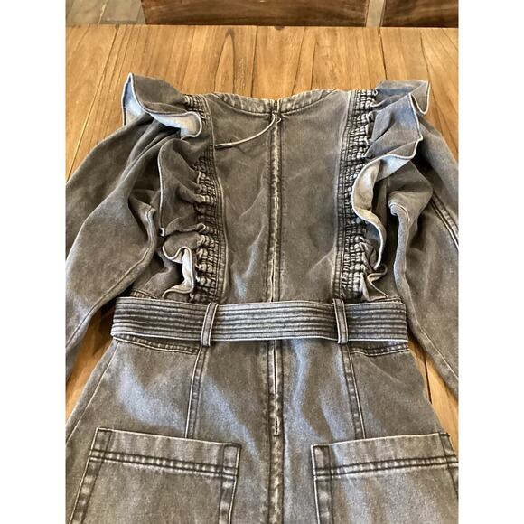 Anthropologie Alexia Magali Pascal Denim Carbon Mini Dress Ruffle belt accent 6 - Picture 13 of 16